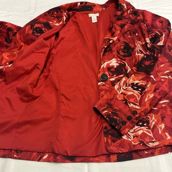 Red Floral Rose Blazer One Button Lined Jacket Medium Chico 1 US 8 whimisgoth - Picture 4 of 13